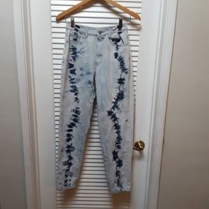 Riot High Rise Mom Jeans Missguided Tie Dye Blue UK 8 EUR 36 US 4
